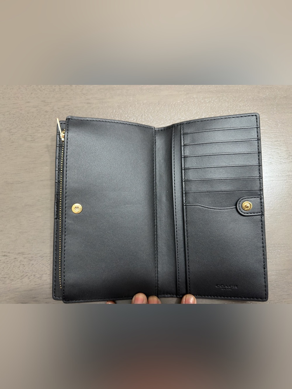 Coach Brown Signature Zip Wallet with Gold Logo - Picture 6 of 8